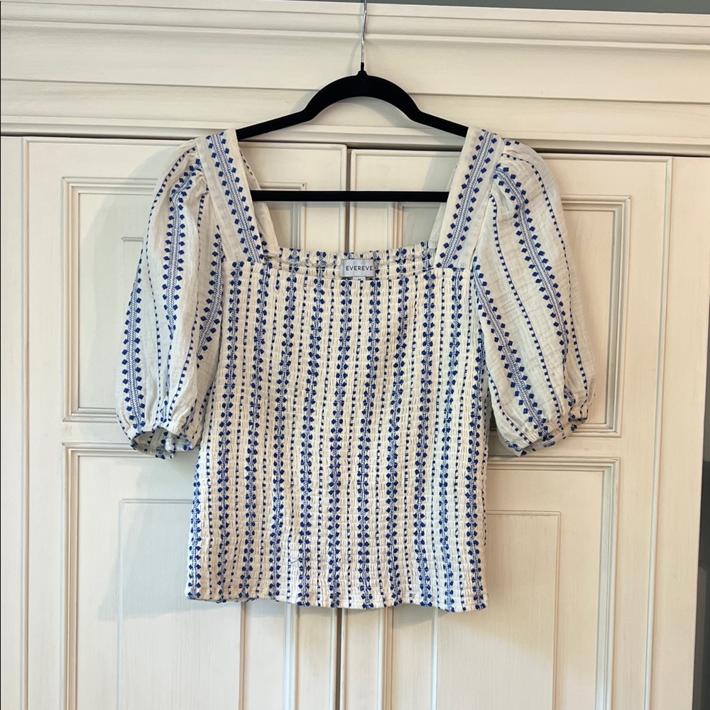 Evereve White and Blue Patterned Blouse
